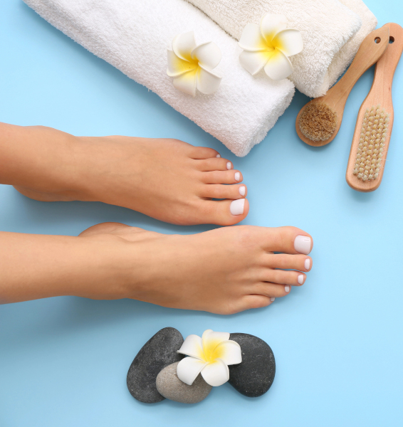 Newly finished pedicure on clean, beautiful nails